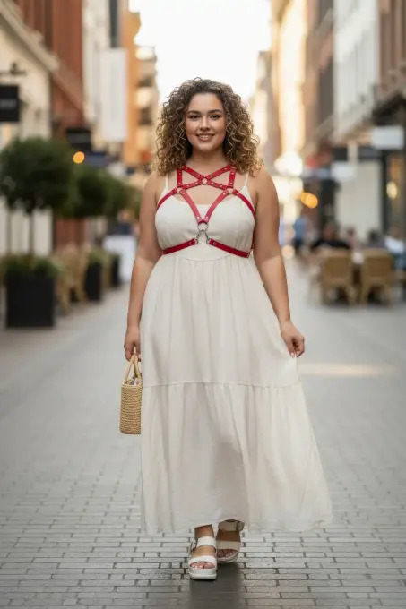 Büyük Beden Kırmızı Kadın Kemer Deri Harness Elbise Üstü Kombin Tamamlayıcı - APFT108 - 1