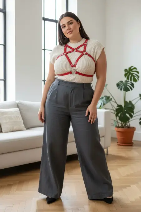 Büyük Beden Kırmızı Kadın Kemer Deri Harness Elbise Üstü Kombin Tamamlayıcı - APFT108 - 2