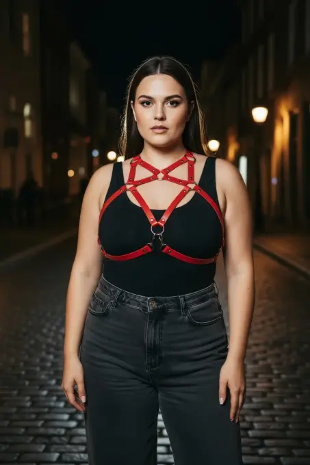 Büyük Beden Kırmızı Kadın Kemer Deri Harness Elbise Üstü Kombin Tamamlayıcı - APFT108 - 3