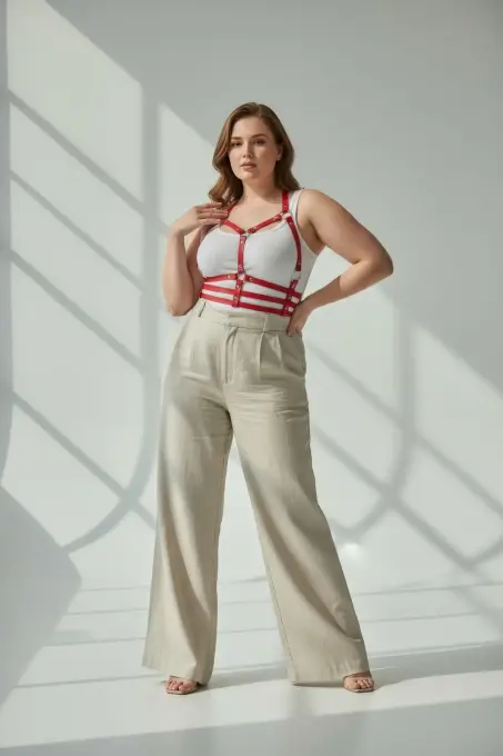 Büyük Beden Kırmızı Kadın Kemer Deri Harness Korse Tarzı Vücut Aksesuarı - APFT760 - 2