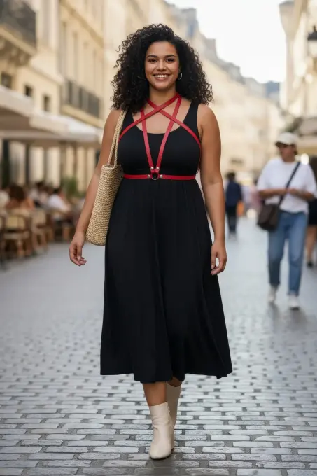 Büyük Beden Kırmızı Kadın Kemer Deri Harness Tarzı Elbise Aksesuarı - APFT15 - 1