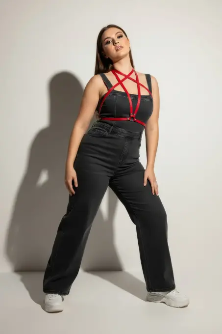 Büyük Beden Kırmızı Kadın Kemer Deri Harness Tarzı Elbise Aksesuarı - APFT15 - 4