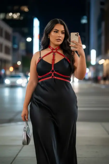 Büyük Beden Kırmızı Kadın Kemer Deri Harness Vücut Aksesuarı - APFT119 - 4