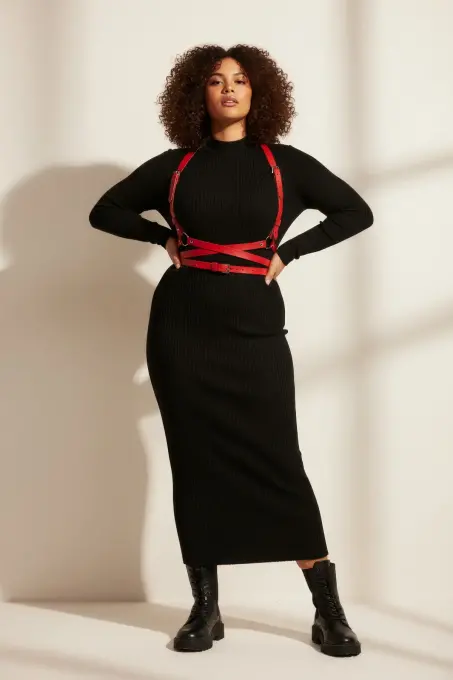 Büyük Beden Kırmızı Kadın Kemer Deri Harness Vücut Aksesuarı - APFT198 - Angels Passion (1)