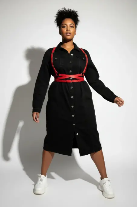 Büyük Beden Kırmızı Kadın Kemer Deri Harness Vücut Aksesuarı - APFT198 - 3