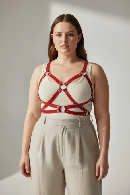 Büyük Beden Kırmızı Kadın Kemer Deri Korse Detaylı Vücut Aksesuarı - APFT816 - 2