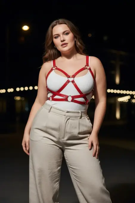 Büyük Beden Kırmızı Kadın Kemer Deri Korse Detaylı Vücut Aksesuarı - APFT816 - 3