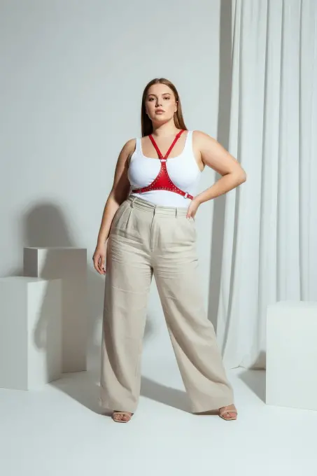 Büyük Beden Kırmızı Kadın Kemer Deri Zımba Detaylı Vücut Aksesuarı - APFT850 - 1