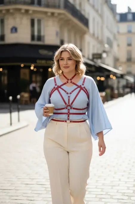 Büyük Beden Kırmızı Kadın Kemer Halka Detaylı Deri Vücut Jartiyeri - APFT430 - 1