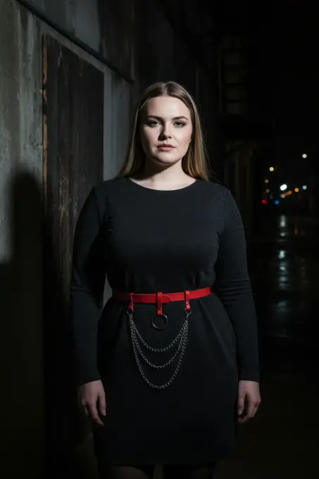 Büyük Beden Kırmızı Kadın Kemer Halka Tokalı Zincir Detaylı Deri Aksesuar - APFT484 - 3