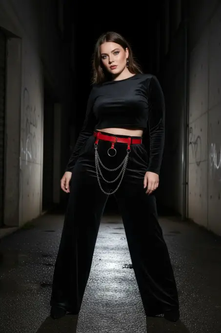 Büyük Beden Kırmızı Kadın Kemer Halka Tokalı Zincir Detaylı Deri Aksesuar - APFT484 - 4