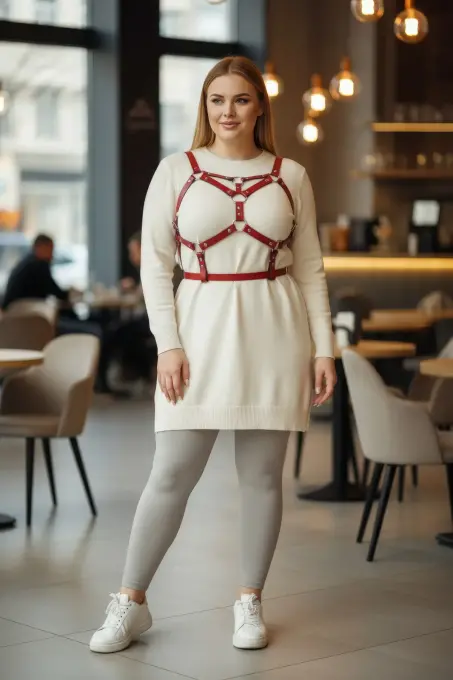 Büyük Beden Kırmızı Kadın Kemer Harness Özel Tasarım Vücut Aksesuarı - APFT580 - 1