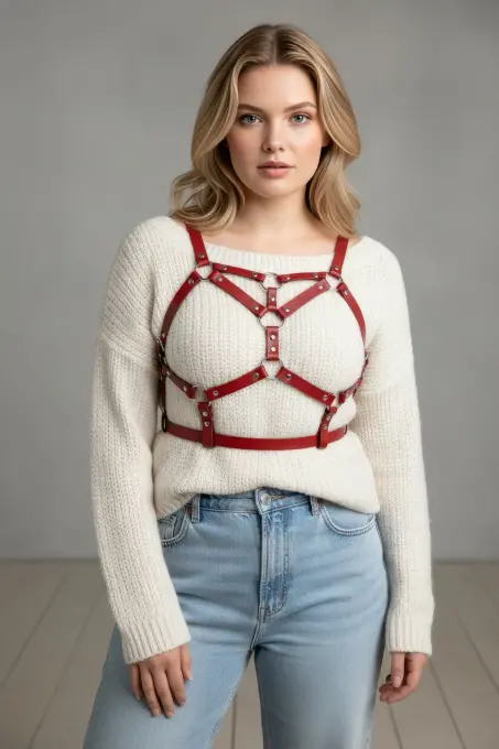 Büyük Beden Kırmızı Kadın Kemer Harness Özel Tasarım Vücut Aksesuarı - APFT580 - 3