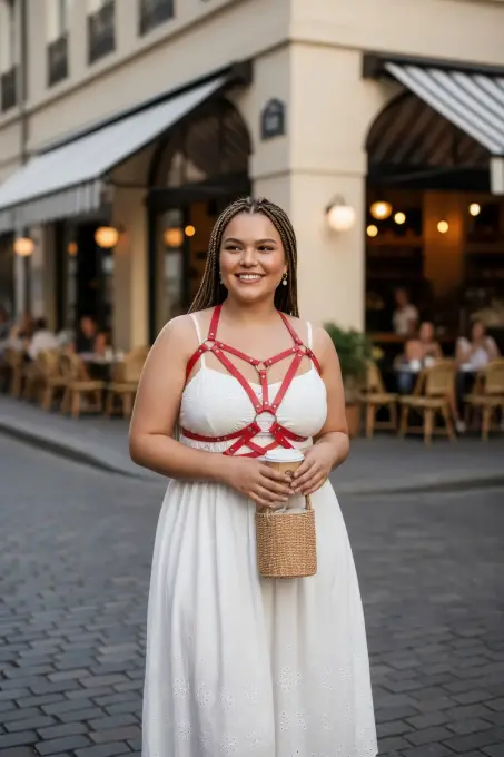 Büyük Beden Kırmızı Kadın Kemer Harness Vücut Aksesuarı İddialı Kombin Tamamlayıcı - APFT107 - 1