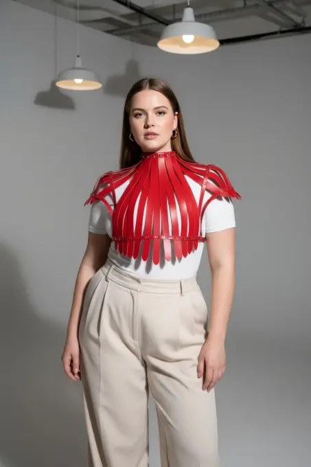 Büyük Beden Kırmızı Kadın Kemer İddialı Deri Askılı Vücut Aksesuarı - APFT1257 - 5