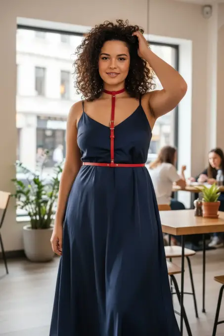 Büyük Beden Kırmızı Kadın Kemer, İddialı Deri Harness Vücut Aksesuarı - APFT188 - Angels Passion (1)