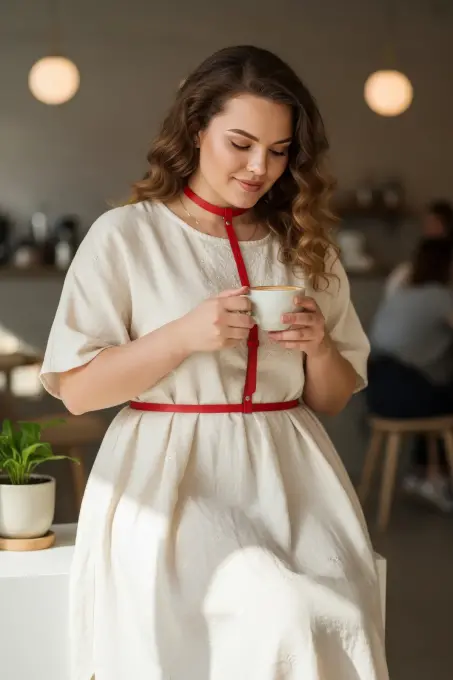 Büyük Beden Kırmızı Kadın Kemer, İddialı Deri Harness Vücut Aksesuarı - APFT188 - 3