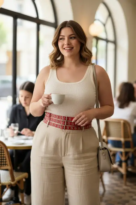 Büyük Beden Kırmızı Kadın Kemer Kalın Çoklu Tokalı Deri Bel Aksesuarı - APFT641 - 1