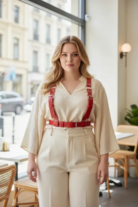 Büyük Beden Kırmızı Kadın Kemer, Kalın Deri Harness Vücut Aksesuarı - APFT529 - 1