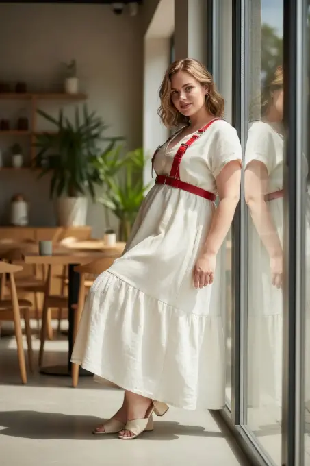 Büyük Beden Kırmızı Kadın Kemer, Kalın Deri Harness Vücut Aksesuarı - APFT529 - 2