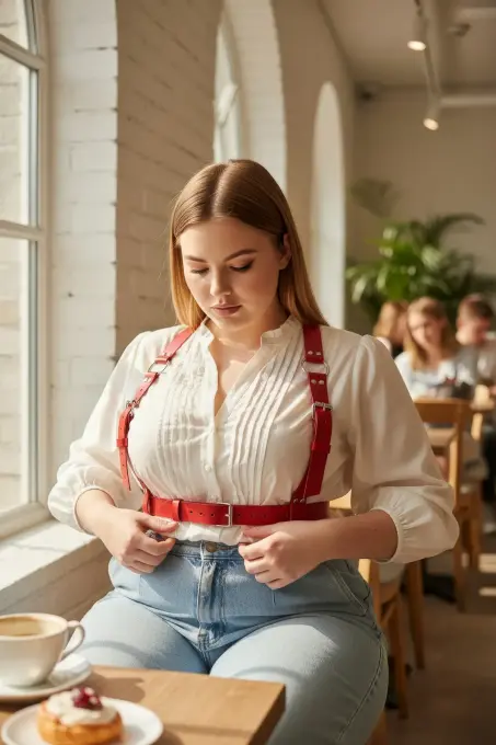 Büyük Beden Kırmızı Kadın Kemer, Kalın Deri Harness Vücut Aksesuarı - APFT529 - 3