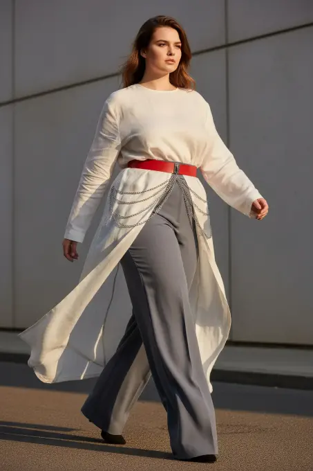 Büyük Beden Kırmızı Kadın Kemer Kalın Zincir Detaylı Elbise Kombin Kemeri - APFT904 - 2