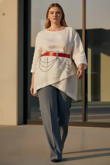 Büyük Beden Kırmızı Kadın Kemer Kalın Zincir Detaylı Elbise Kombin Kemeri - APFT904 - 3