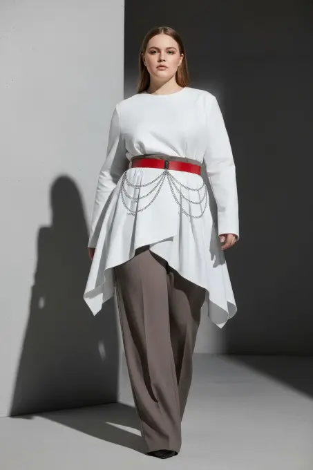 Büyük Beden Kırmızı Kadın Kemer Kalın Zincir Detaylı Elbise Kombin Kemeri - APFT904 - 4