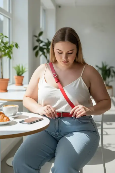 Büyük Beden Kırmızı Kadın Kemer Klasik Tokalı Şık Kombin Tamamlayıcı. - APFT917 - 5