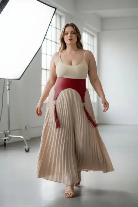 Büyük Beden Kırmızı Kadın Kemer Korsaj Model Püskül Detaylı - APFT788 - 2