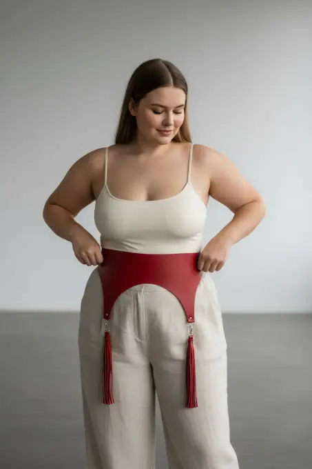 Büyük Beden Kırmızı Kadın Kemer Korsaj Model Püskül Detaylı - APFT788 - 3