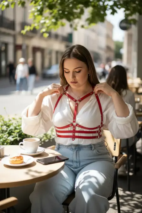 Büyük Beden Kırmızı Kadın Kemer Korse Detaylı Deri Harness Aksesuarı - APFT543 - 3