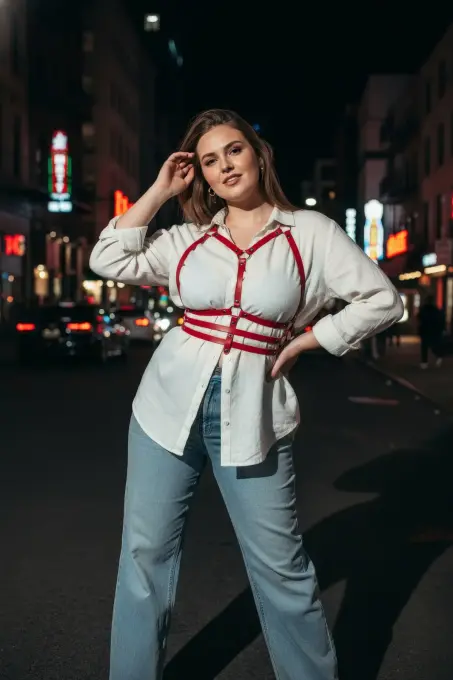 Büyük Beden Kırmızı Kadın Kemer Korse Detaylı Deri Harness Aksesuarı - APFT543 - 4