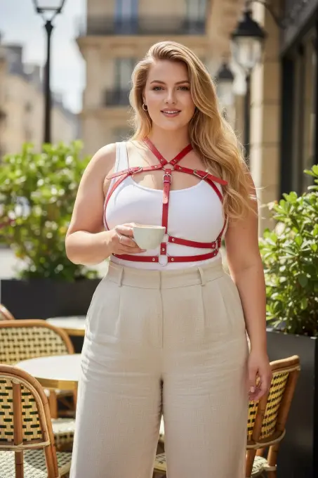 Büyük Beden Kırmızı Kadın Kemer Korse Detaylı Deri Vücut Aksesuarı - APFT728 - 1