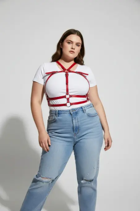 Büyük Beden Kırmızı Kadın Kemer Korse Detaylı Deri Vücut Aksesuarı - APFT728 - Angels Passion (1)