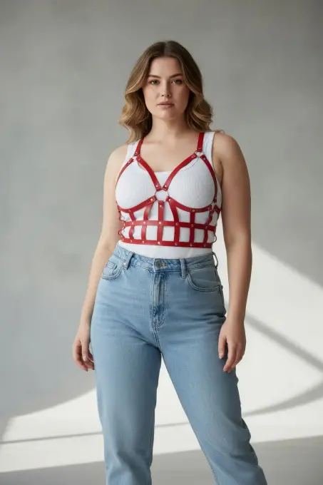 Büyük Beden Kırmızı Kadın Kemer Korse Tarzı Deri Vücut Aksesuarı - APFT819 - Angels Passion (1)