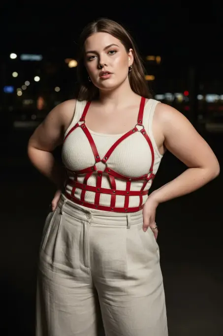 Büyük Beden Kırmızı Kadın Kemer Korse Tarzı Deri Vücut Aksesuarı - APFT819 - 5