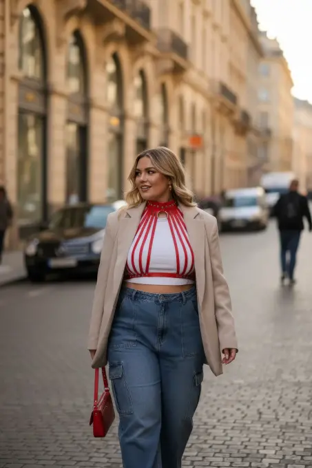 Büyük Beden Kırmızı Kadın Kemer Korse Tarzı Metal Detaylı - APFT551 - 3