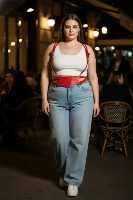 Büyük Beden Kırmızı Kadın Kemer Korse Tarzı Zımba Detaylı Kombin Aksesuarı - APFT918 - 2