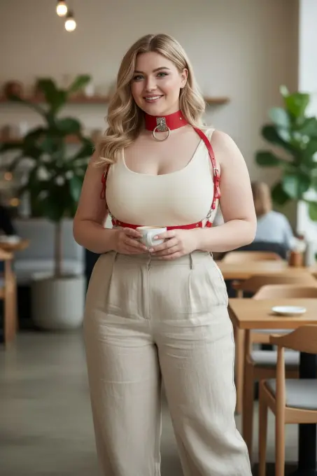 Büyük Beden Kırmızı Kadın Kemer Metal Halka Detaylı Deri Harness - APFT644 - 1