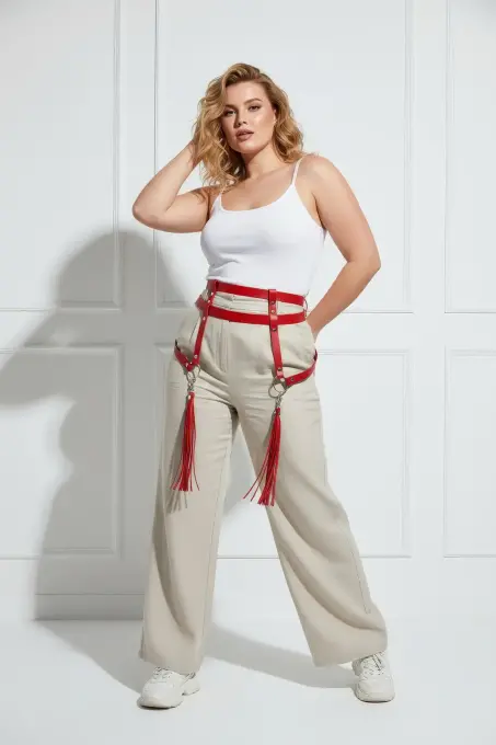 Büyük Beden Kırmızı Kadın Kemer Püskül Detaylı Deri Jartiyer Aksesuarı - APFT645 - 4