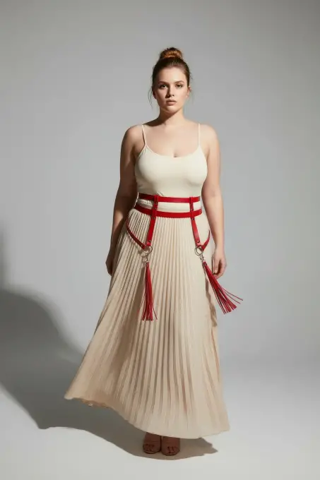 Büyük Beden Kırmızı Kadın Kemer Püskül Detaylı Deri Jartiyer Aksesuarı - APFT645 - 5