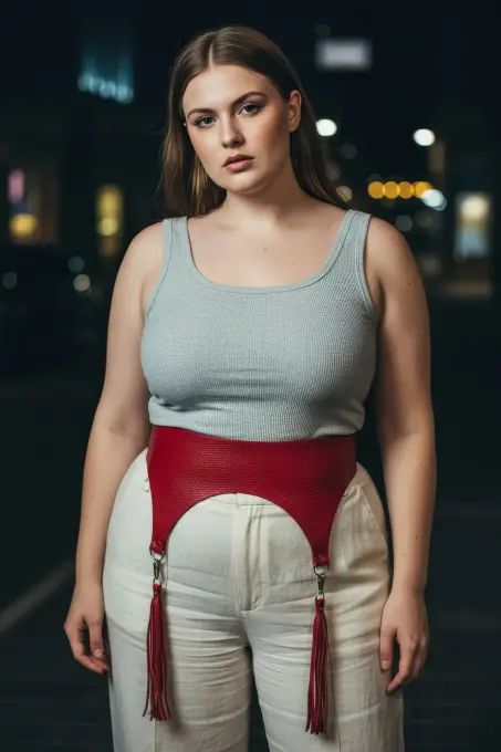 Büyük Beden Kırmızı Kadın Kemer Püskül Detaylı Deri Korse Tasarım - APFT755 - 5