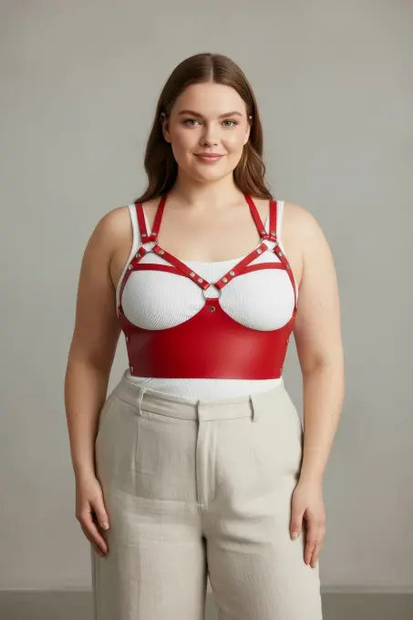 Büyük Beden Kırmızı Kadın Kemer Şık Deri Vücut Aksesuarı - APFT872 - 2