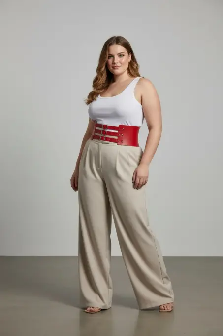 Büyük Beden Kırmızı Kadın Kemer Üç Tokalı Kalın Korse Detaylı - APFT624 - 7