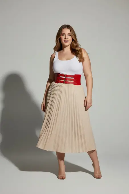 Büyük Beden Kırmızı Kadın Kemer Üç Tokalı Kalın Korse Detaylı - APFT624 - 4