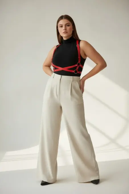 Büyük Beden Kırmızı Kadın Kemer Vücudu Saran O Halka Detaylı Deri Aksesuar. - APFT204 - 2