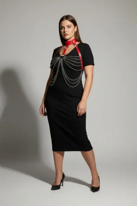 Büyük Beden Kırmızı Kadın Kemer Zincir Detaylı Deri Vücut Aksesuarı - APFT463 - 1