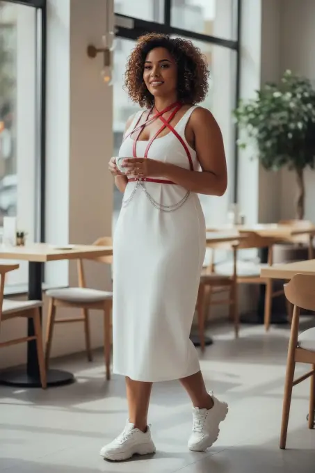 Büyük Beden Kırmızı Kadın Kemer Zincir Detaylı Deri Vücut Aksesuarı - APFT52 - Angels Passion (1)