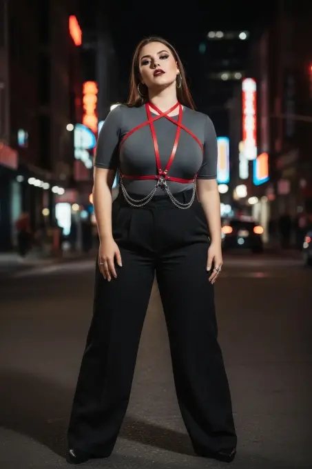 Büyük Beden Kırmızı Kadın Kemer Zincir Detaylı Deri Vücut Aksesuarı - APFT52 - 3